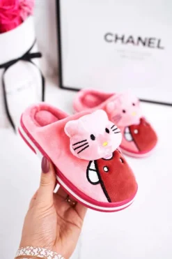 New Dziecięce Ocieplane Klapki Papcie Różowe Kitty Dzieci Dziewczęce