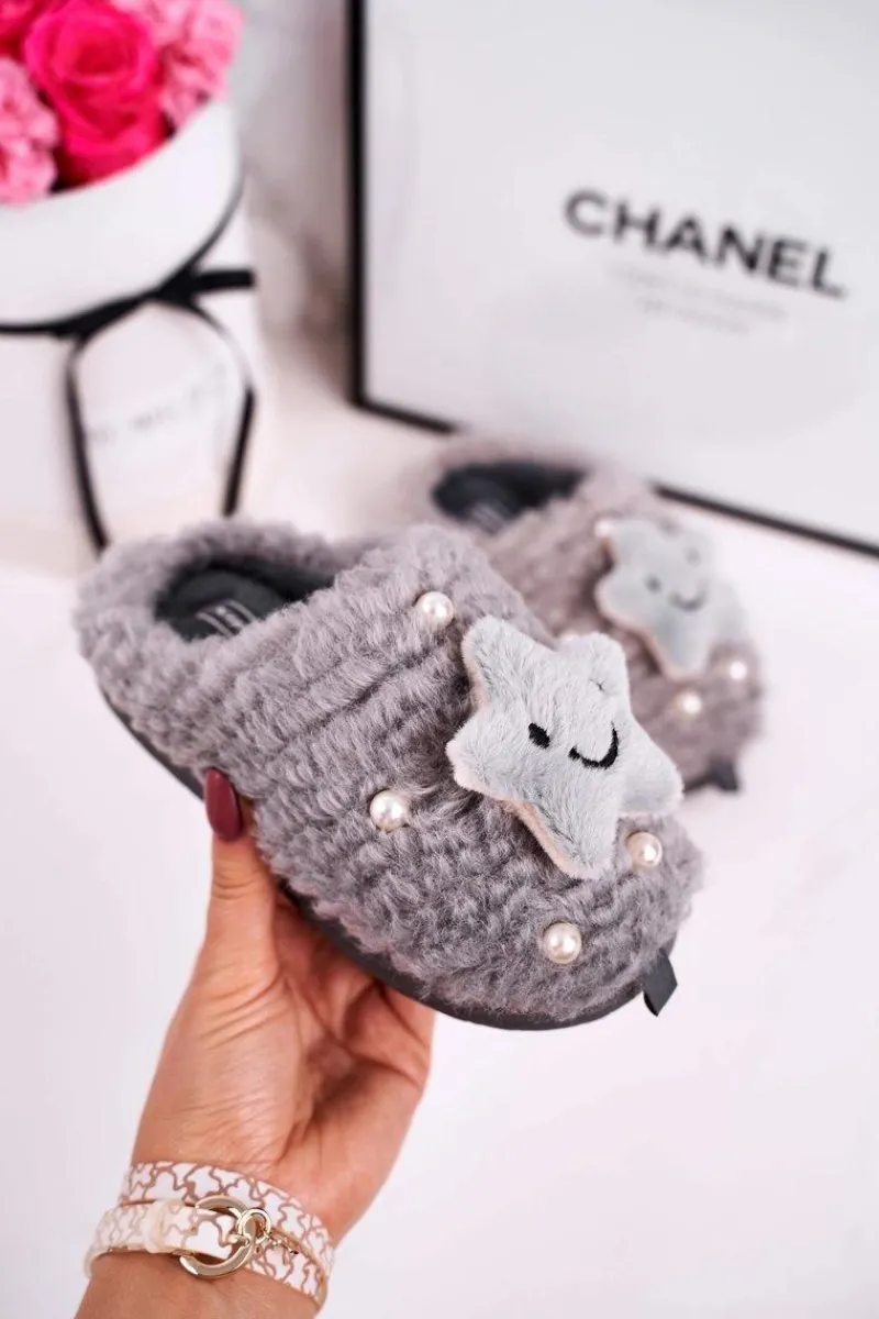 Best Boto Dziecięce Ocieplane Klapki Papcie Szare Little Star