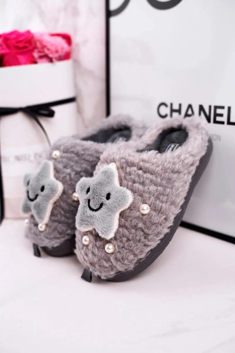 Best Boto Dziecięce Ocieplane Klapki Papcie Szare Little Star