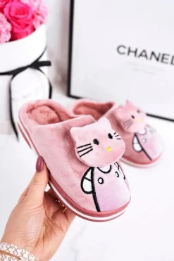 Hot Boto Dziecięce Ocieplane Klapki Papcie Pudrowy Róż Kitty