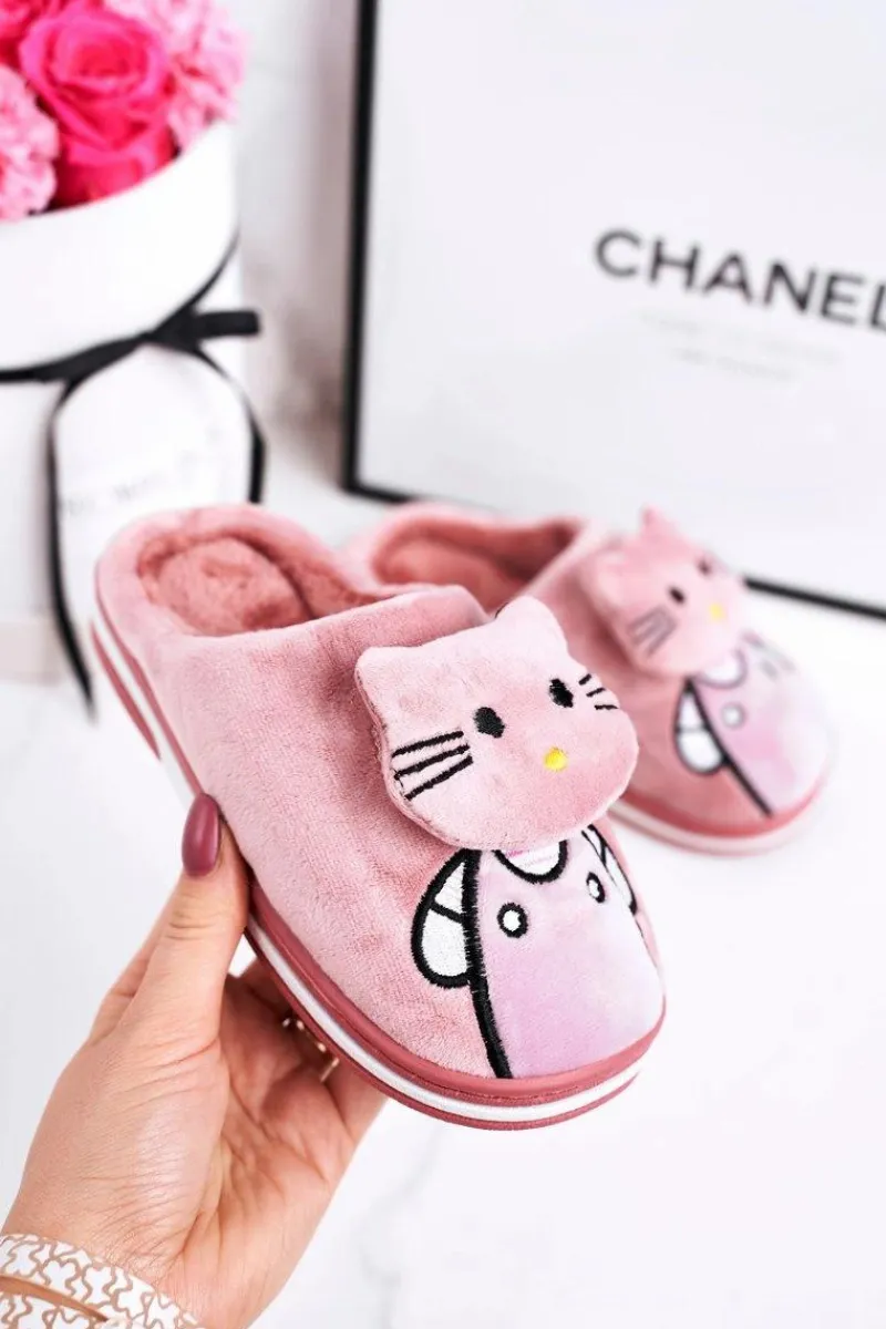 Hot Boto Dziecięce Ocieplane Klapki Papcie Pudrowy Róż Kitty
