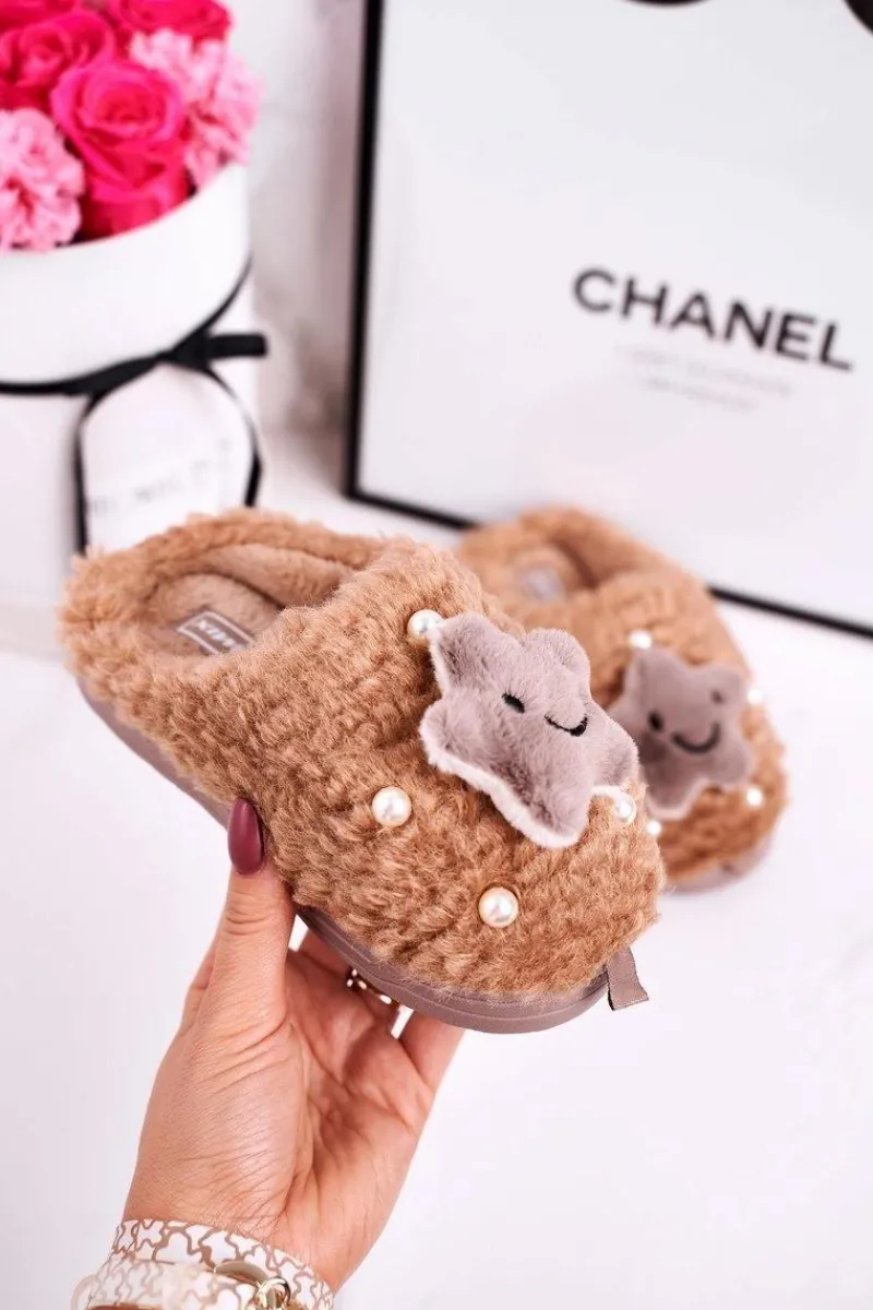 Outlet Boto Dziecięce Ocieplane Klapki Papcie Brązowe Little Star