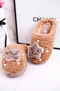 Outlet Boto Dziecięce Ocieplane Klapki Papcie Brązowe Little Star