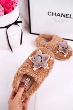 Outlet Boto Dziecięce Ocieplane Klapki Papcie Brązowe Little Star