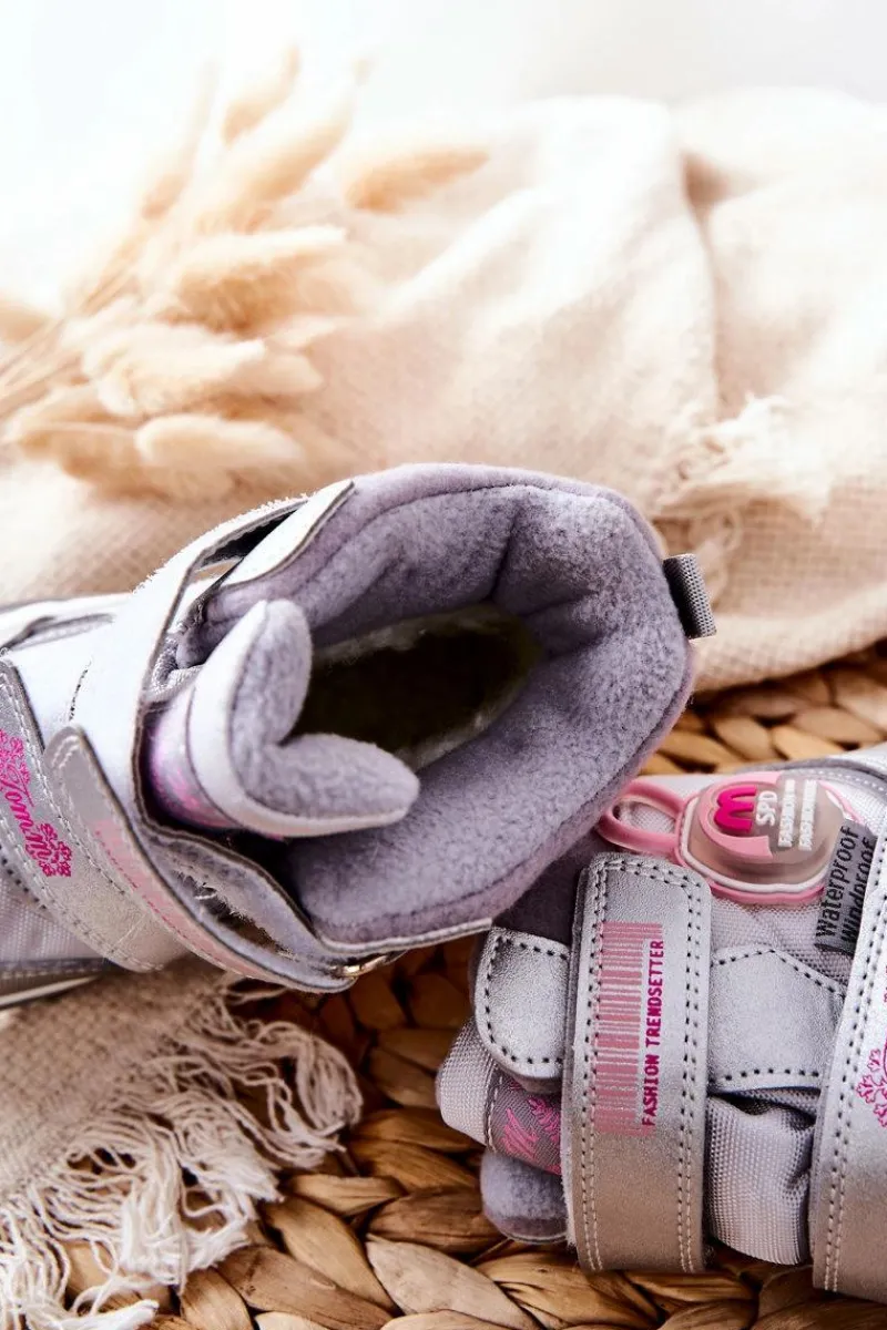 Dziewczęce|Dziewczęce>Boto Dziecięce Ocieplane Śniegowce Botki Srebrne Nemi