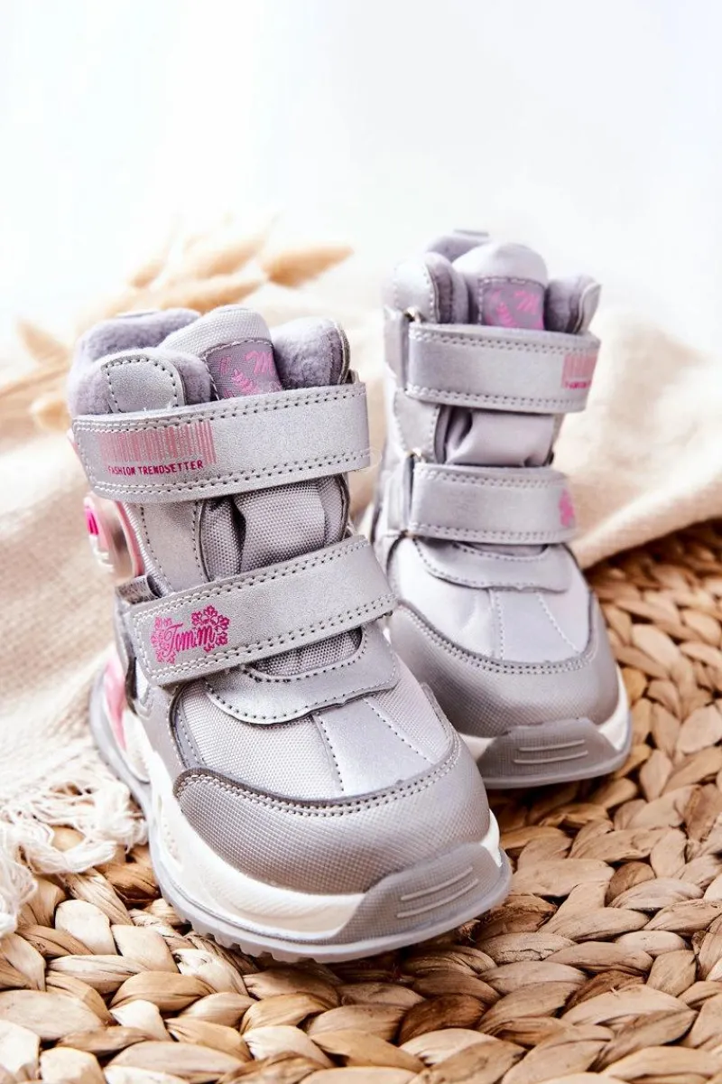 Dziewczęce|Dziewczęce>Boto Dziecięce Ocieplane Śniegowce Botki Srebrne Nemi