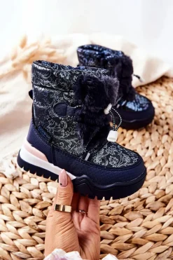 Dziewczęce|Dziewczęce>Boto Dziecięce Ocieplane Śniegowce Z Futerkiem Granatowe Dessa