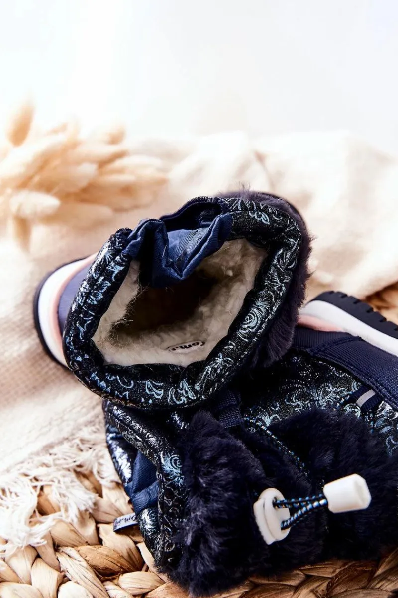 Dziewczęce|Dziewczęce>Boto Dziecięce Ocieplane Śniegowce Z Futerkiem Granatowe Dessa