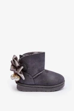 Dziewczęce|Chłopięce>Boto Dziecięce Ocieplane Śniegowce Z Kokardą Szare Snowis Szary