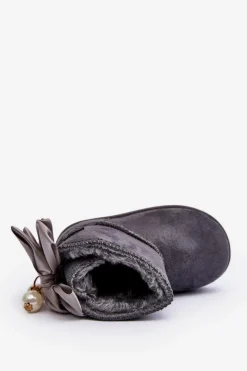 Dziewczęce|Chłopięce></noscript>Boto Dziecięce Ocieplane Śniegowce Z Kokardą Szare Snowis Szary