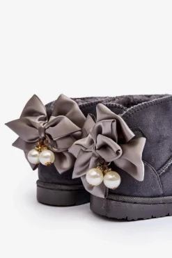 Dziewczęce|Chłopięce></noscript>Boto Dziecięce Ocieplane Śniegowce Z Kokardą Szare Snowis Szary