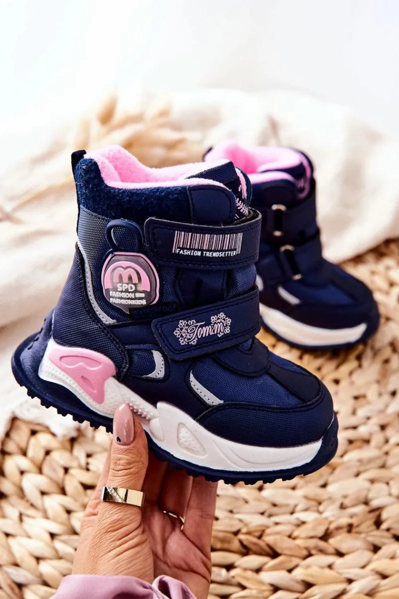 Outlet Boto Dziecięce Ocieplane Śniegowce Botki Granatowe Nemi
