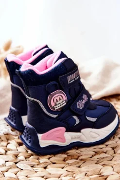 Outlet Boto Dziecięce Ocieplane Śniegowce Botki Granatowe Nemi