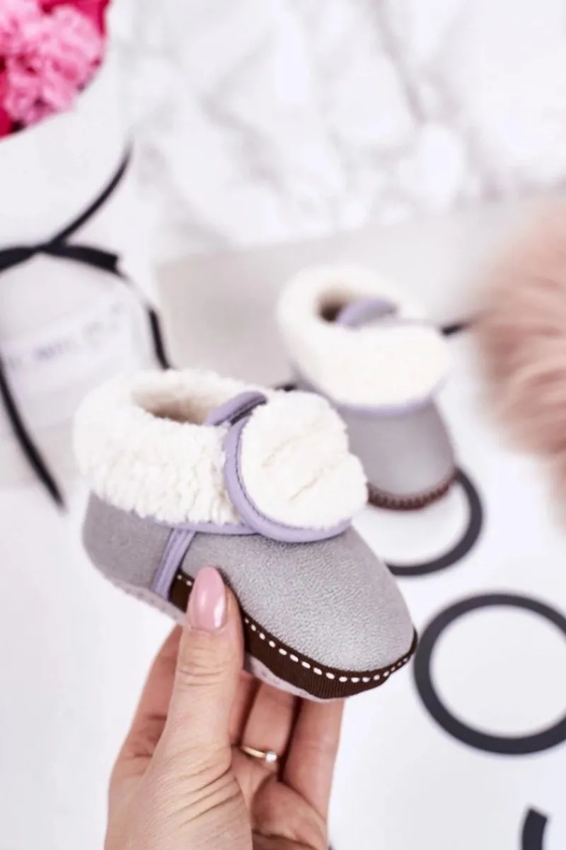 Chłopięce|Dziewczęce>Boto Dziecięce Ocieplane Papcie Z Kożuszkiem Szare Cloudlet