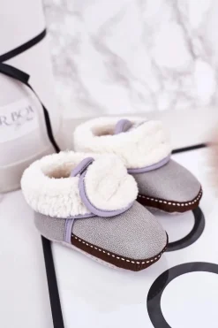 Chłopięce|Dziewczęce>Boto Dziecięce Ocieplane Papcie Z Kożuszkiem Szare Cloudlet