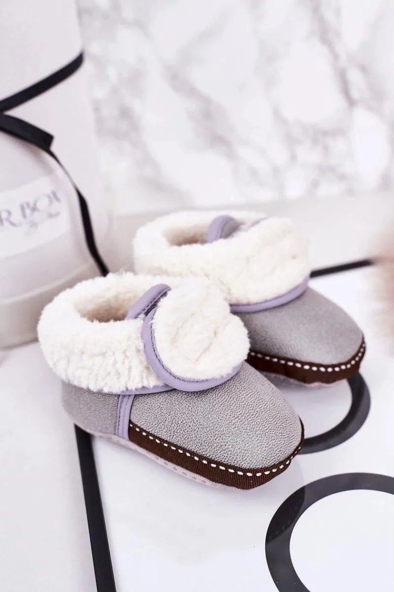 Chłopięce|Dziewczęce>Boto Dziecięce Ocieplane Papcie Z Kożuszkiem Szare Cloudlet