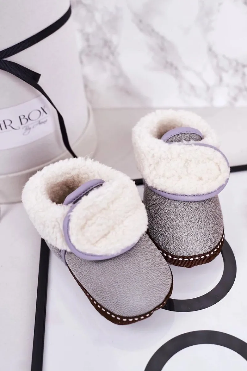 Chłopięce|Dziewczęce>Boto Dziecięce Ocieplane Papcie Z Kożuszkiem Szare Cloudlet