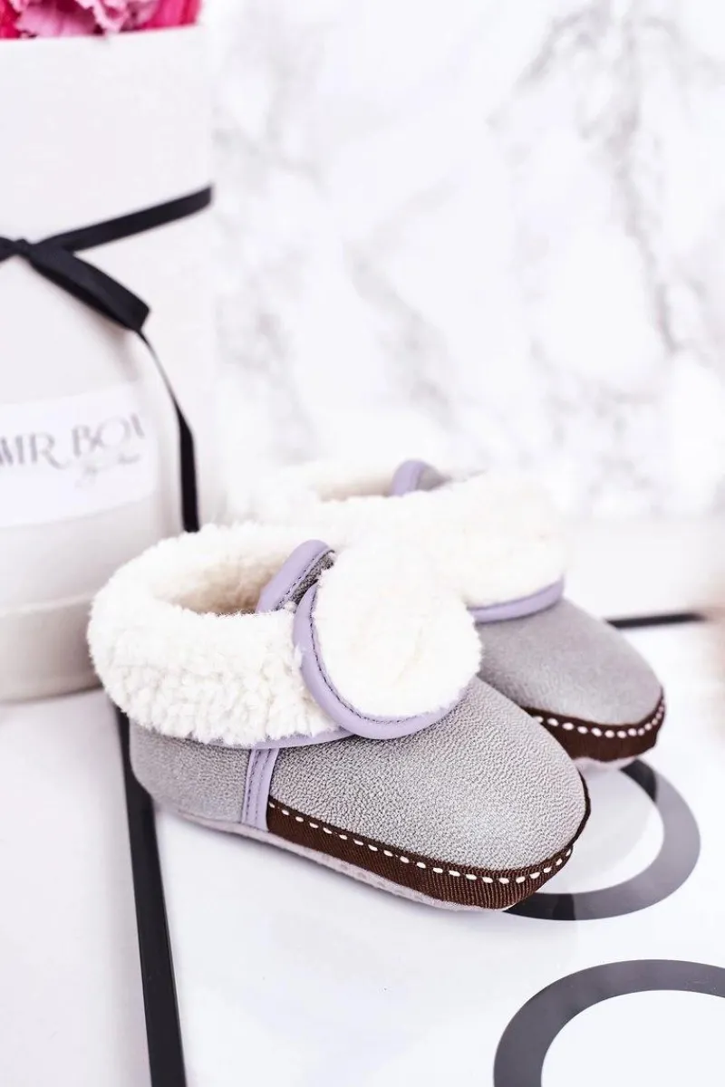 Chłopięce|Dziewczęce>Boto Dziecięce Ocieplane Papcie Z Kożuszkiem Szare Cloudlet