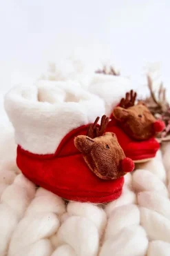 Sale Aura.via Dziecięce Ocieplane Papcie Brązowy Renifer Czerwone