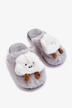 Sale Dziecięce Ocieplane Papcie Z Futerkiem Szare Rubee Dzieci Dziewczęce