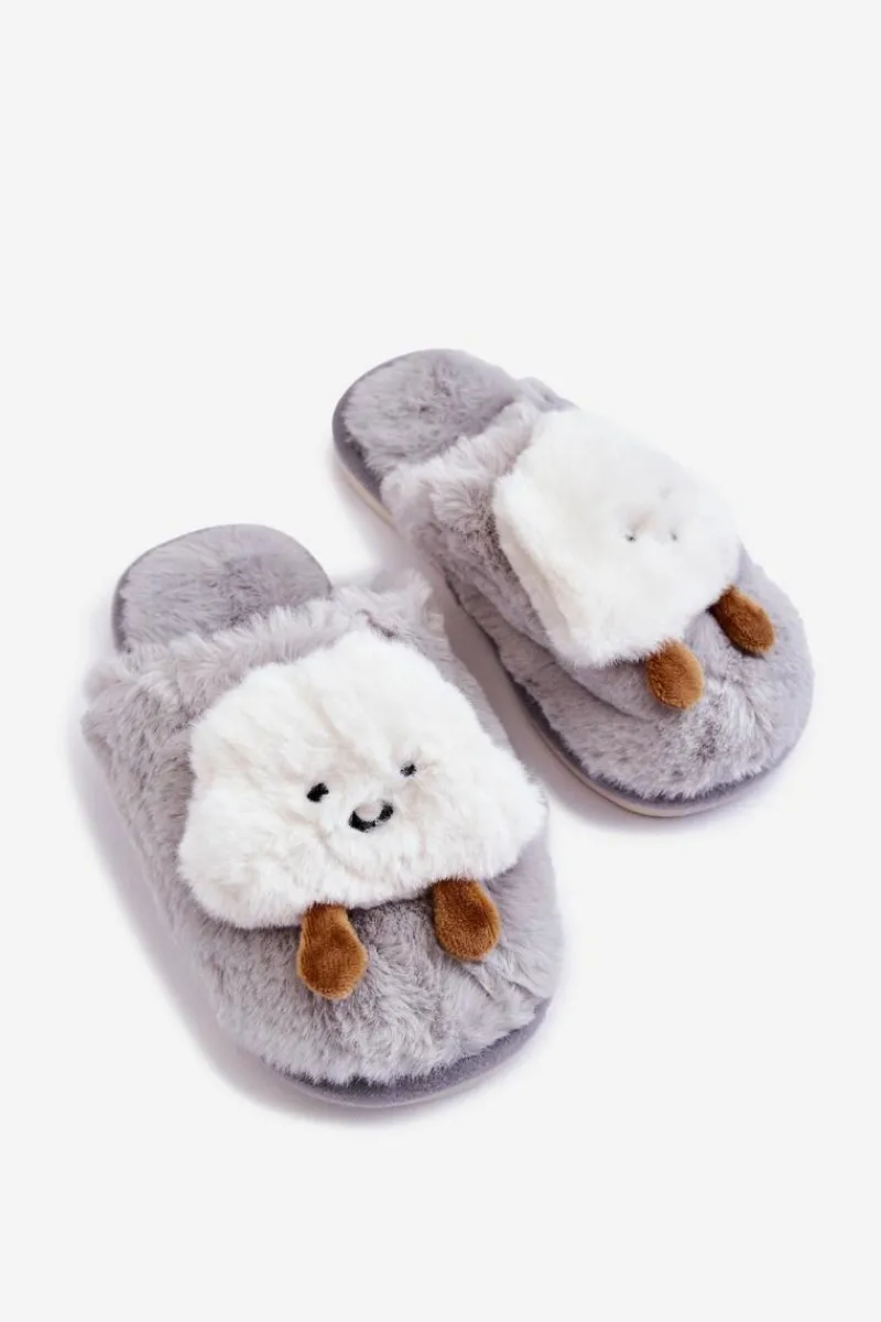 Sale Dziecięce Ocieplane Papcie Z Futerkiem Szare Rubee Dzieci Dziewczęce