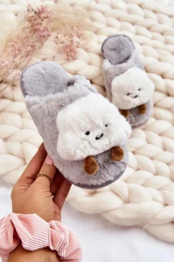 Sale Dziecięce Ocieplane Papcie Z Futerkiem Szare Rubee Dzieci Dziewczęce