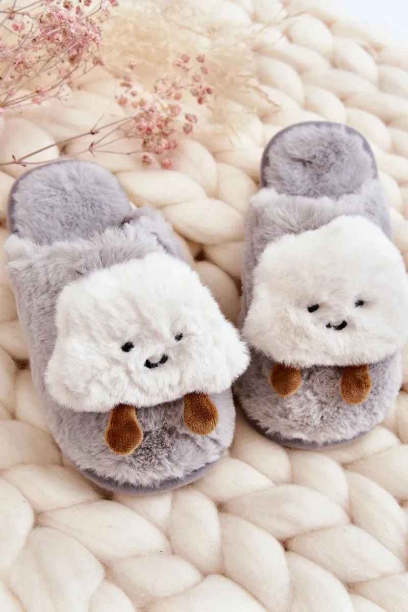 Sale Dziecięce Ocieplane Papcie Z Futerkiem Szare Rubee Dzieci Dziewczęce