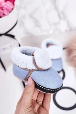 New Boto Dziecięce Ocieplane Papcie Z Kożuszkiem Niebieskie Cloudlet