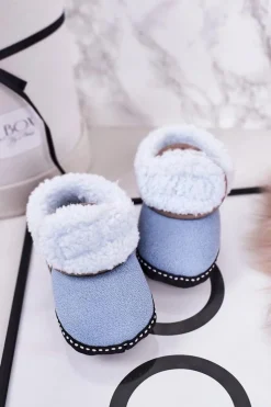 New Boto Dziecięce Ocieplane Papcie Z Kożuszkiem Niebieskie Cloudlet