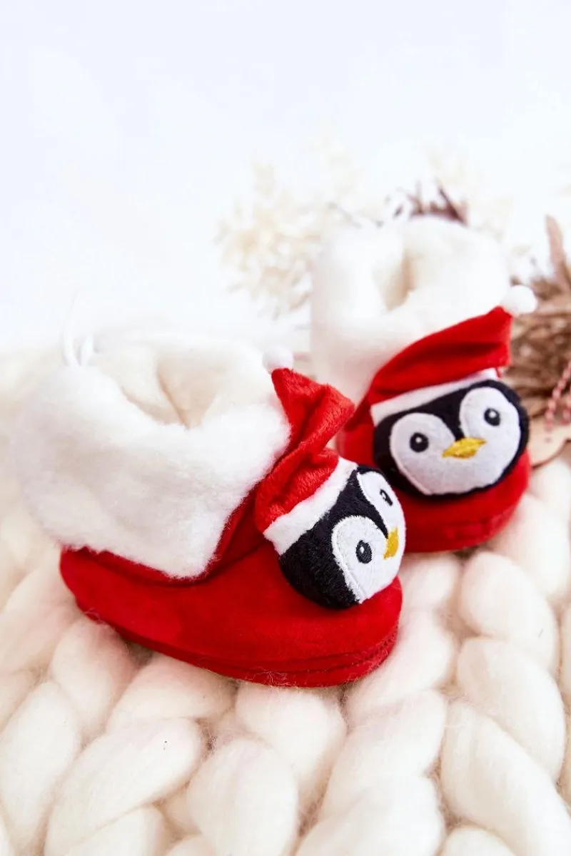 Clearance Dziecięce Ocieplane Papcie Pingwin Czerwone Dzieci Chłopięce|Dziewczęce