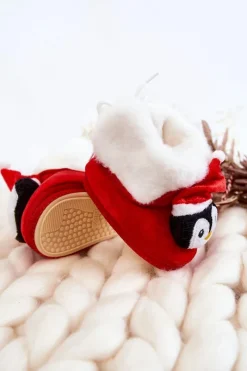 Clearance Dziecięce Ocieplane Papcie Pingwin Czerwone Dzieci Chłopięce|Dziewczęce