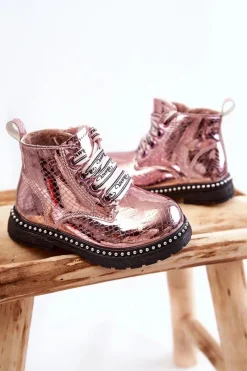 Outlet Dziecięce Ocieplane Skórzane Botki Różowe Dottie Dzieci Dziewczęce