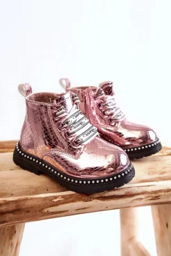 Outlet Dziecięce Ocieplane Skórzane Botki Różowe Dottie Dzieci Dziewczęce