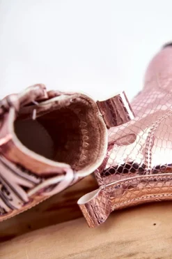 Outlet Dziecięce Ocieplane Skórzane Botki Różowe Dottie Dzieci Dziewczęce