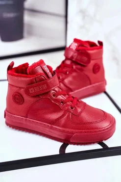Best Dziecięce Ocieplane Sportowe Buty Big Star GG374042 Czerwone Dzieci Chłopięce|Dziewczęce