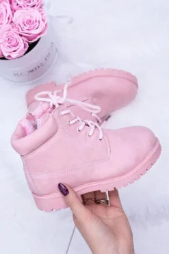 Best Boto Dziecięce Ocieplane Trapery Botki Pudrowy Róż Dexter