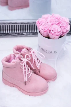 Best Boto Dziecięce Ocieplane Trapery Botki Pudrowy Róż Dexter