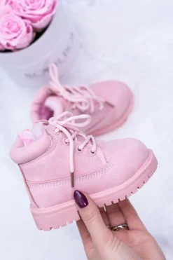 Best Boto Dziecięce Ocieplane Trapery Botki Pudrowy Róż Dexter