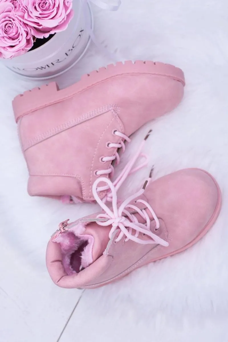 Best Boto Dziecięce Ocieplane Trapery Botki Pudrowy Róż Dexter