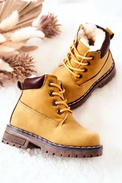 Clearance Boto Dziecięce Ocieplane Trapery Botki Żółte Royals