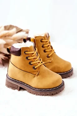 Clearance Boto Dziecięce Ocieplane Trapery Botki Żółte Royals