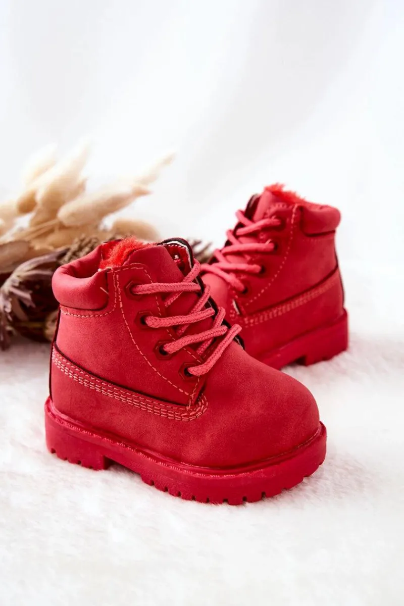 Discount Dziecięce Ocieplane Trapery Botki Czerwone Dexter Dzieci Chłopięce|Dziewczęce