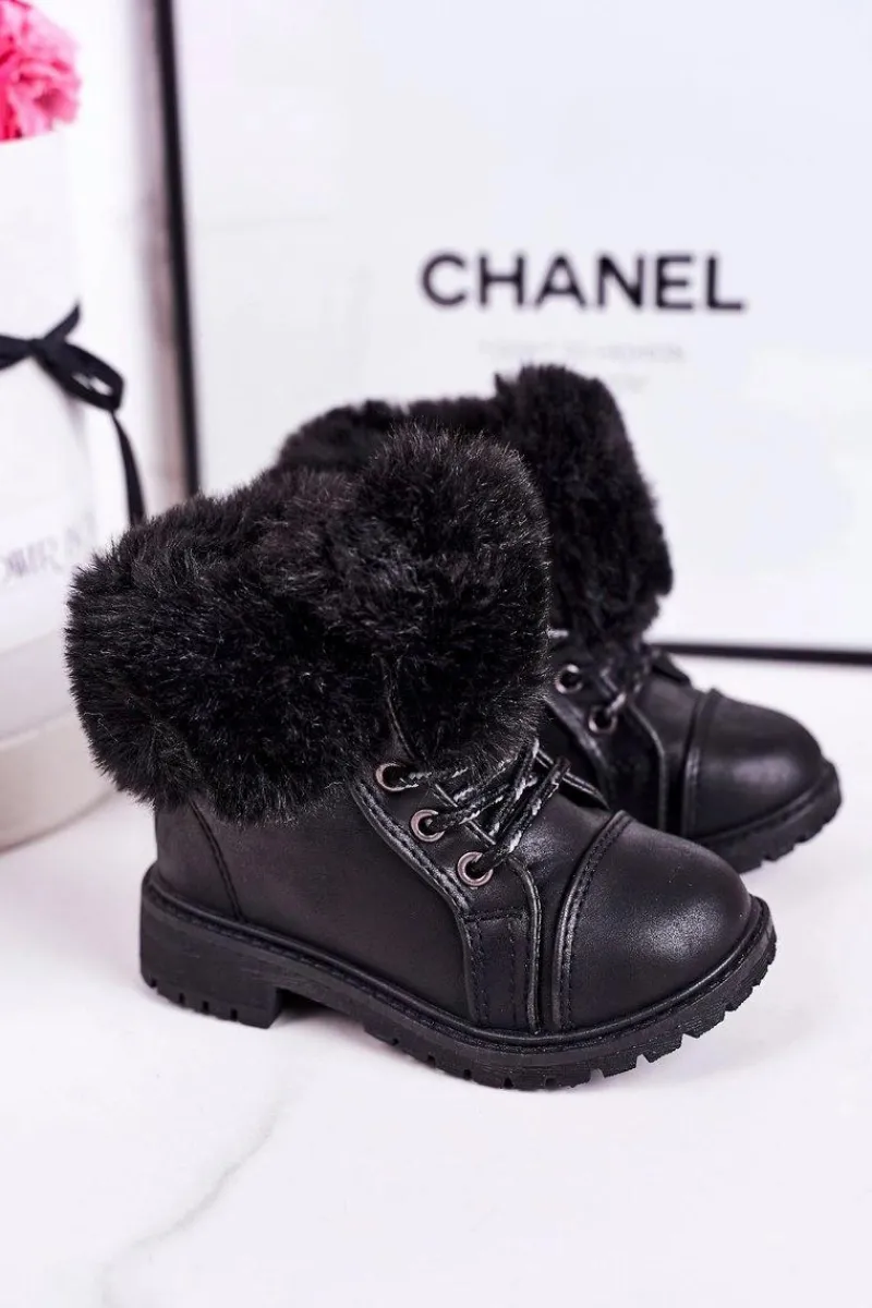 Dziewczęce>Boto Dziecięce Ocieplane Traperki Z Futerkiem Czarne Nella