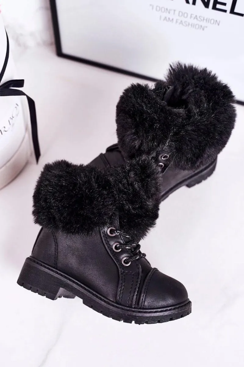 Dziewczęce>Boto Dziecięce Ocieplane Traperki Z Futerkiem Czarne Nella