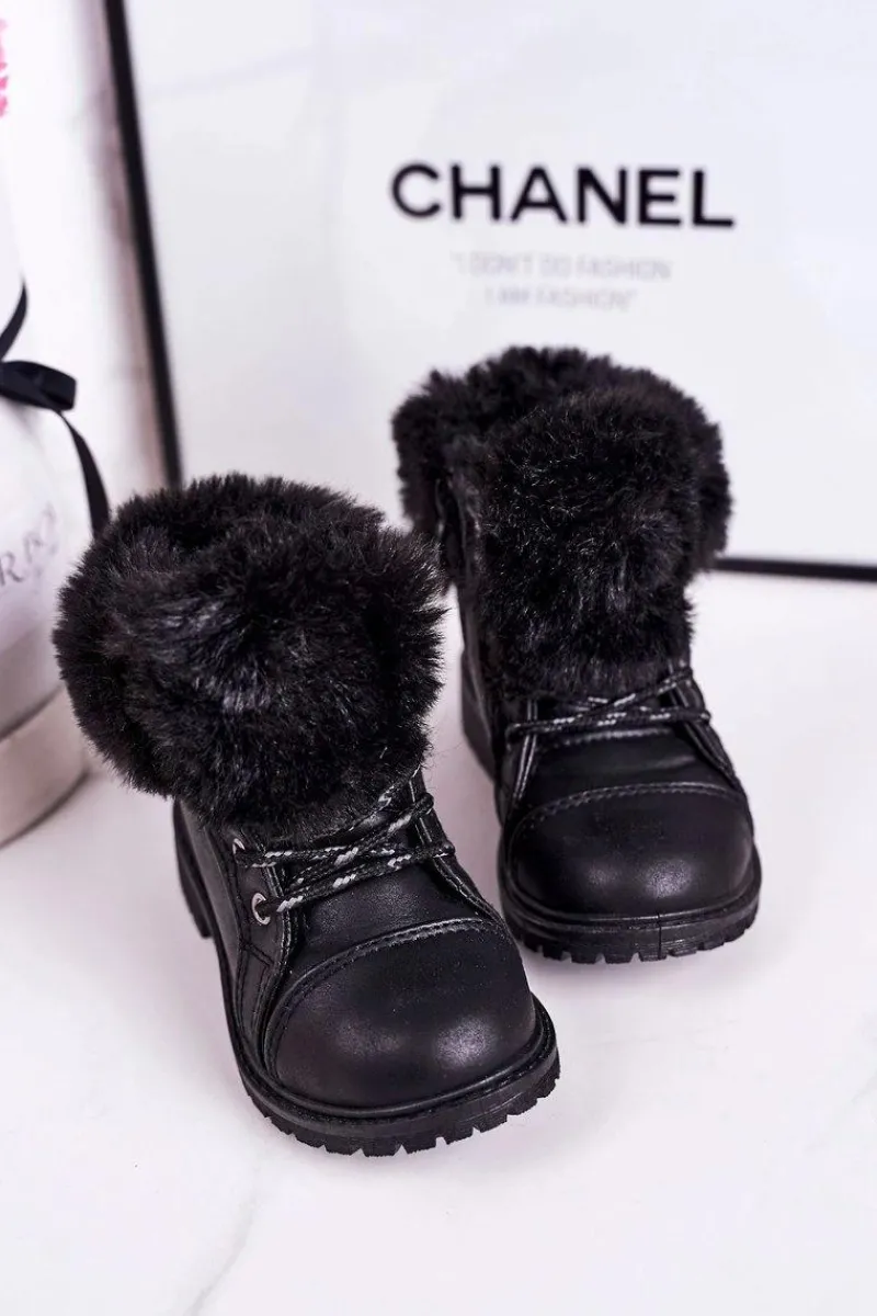 Dziewczęce>Boto Dziecięce Ocieplane Traperki Z Futerkiem Czarne Nella