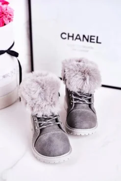 Clearance Boto Dziecięce Ocieplane Traperki Z Futerkiem Szare Nella