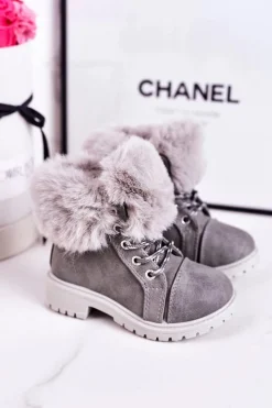 Clearance Boto Dziecięce Ocieplane Traperki Z Futerkiem Szare Nella