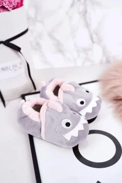 Sale Dziecięce Ocieplane Welurowe Papcie Szare Monster Dzieci Chłopięce|Dziewczęce