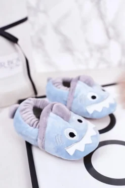 Hot Boto Dziecięce Ocieplane Welurowe Papcie Niebieskie Monster