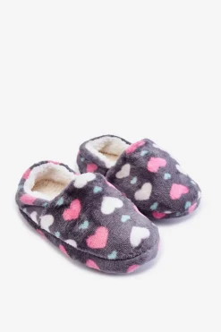 Dziewczęce|Back To School>Boto Dziecięce Ocieplane Wsuwane Papcie W Serca Szare Meyra